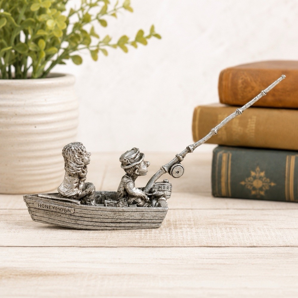 Vintage 1989 Rawcliffe Boyd Perry Pewter Honeymoon Couple Fishing Boat Figurine